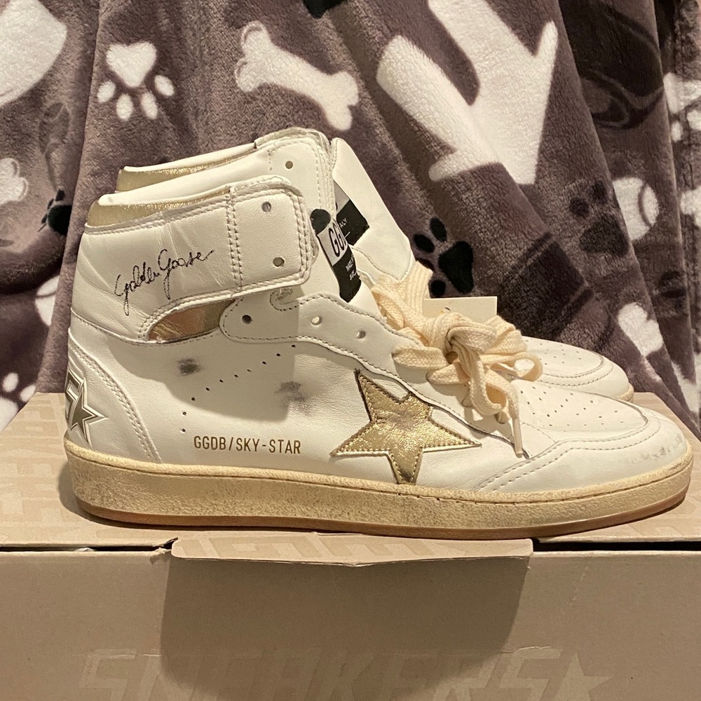 Golden Goose White Sneakers with Gold Star Accent